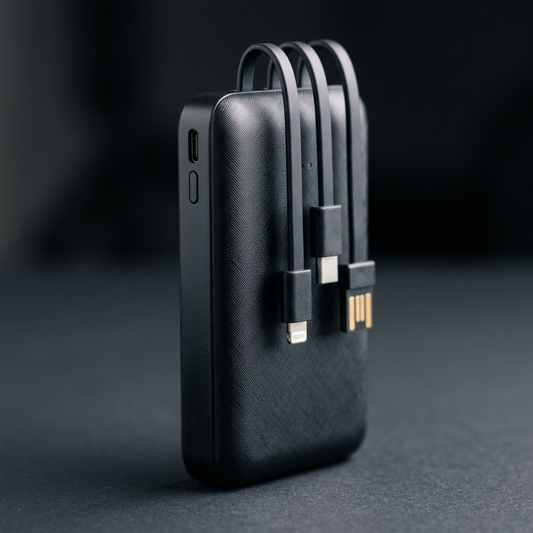 Power bank 5000 mAh con sus tres cables integrados