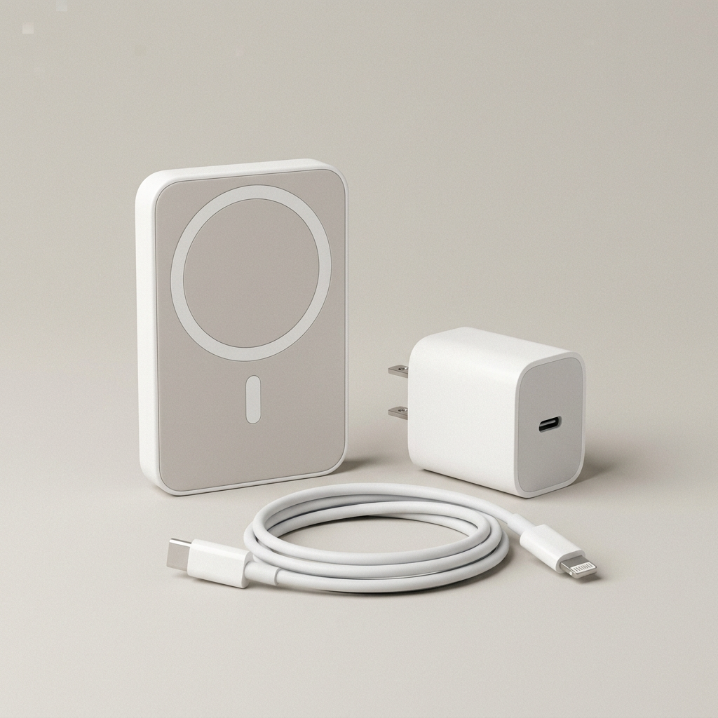 Qué incluye: power bank magnética, cargador USB-C y cable USB-C a Lightning