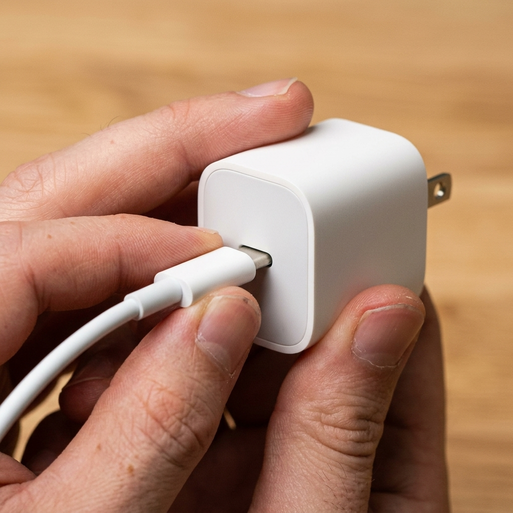 Conectando el cable USB-C al cubo de carga